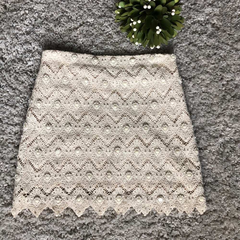 Cream Beaded Mini Skirt
